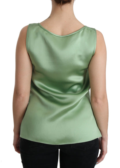 Dolce & Gabbana Grünes ärmelloses Top aus 100% Seide Tank Bluse