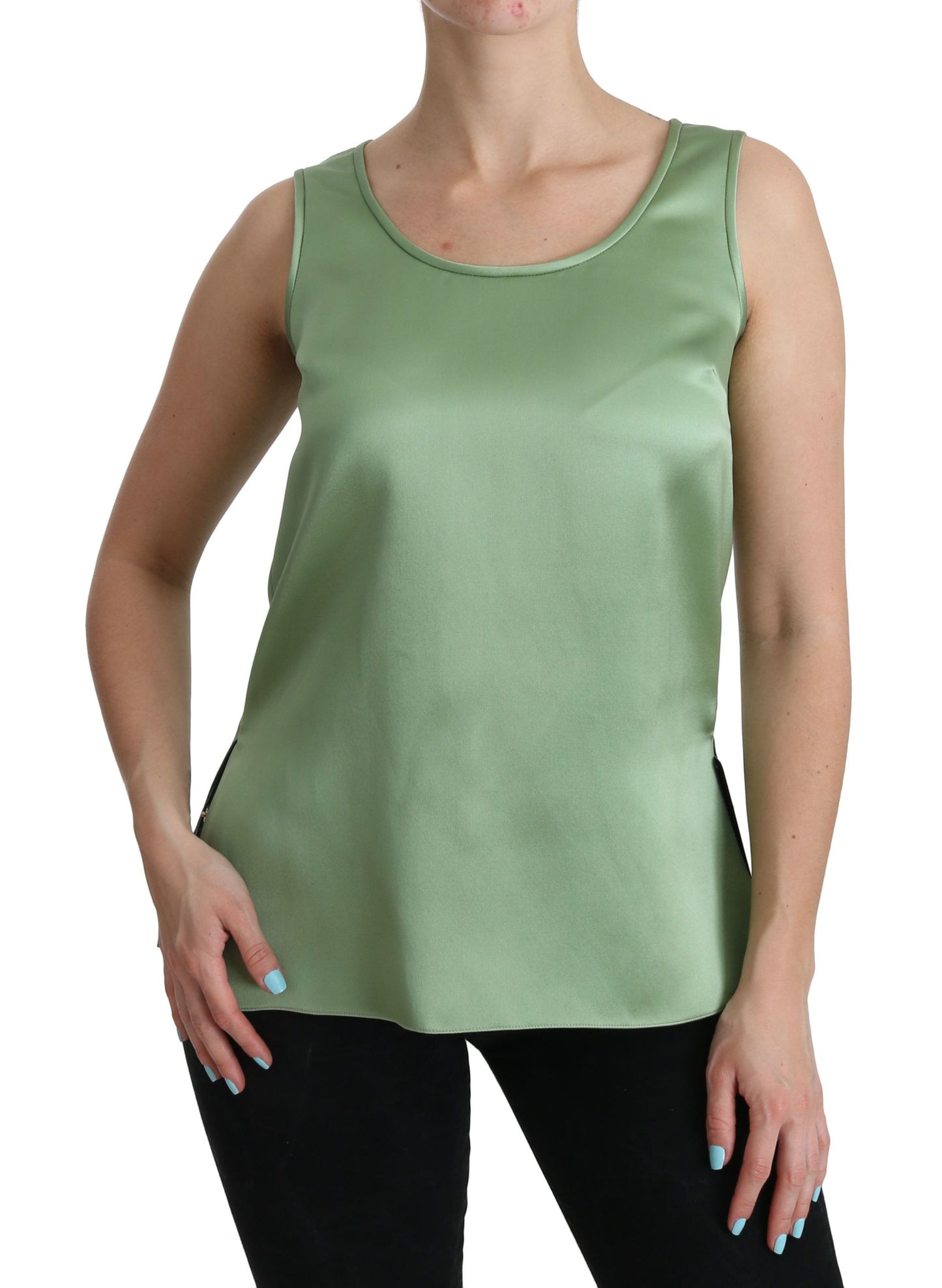 Dolce & Gabbana Grünes ärmelloses Top aus 100% Seide Tank Bluse