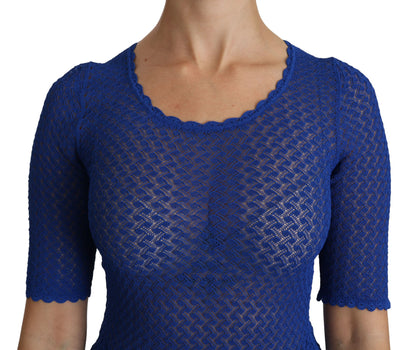 Dolce & Gabbana Blaues Rundhalsausschnitt-Top Viskosebluse