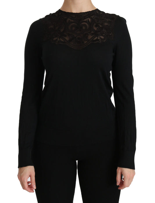 Dolce & Gabbana Schwarze Seidenbluse mit Rundhalsausschnitt und langen Ärmeln