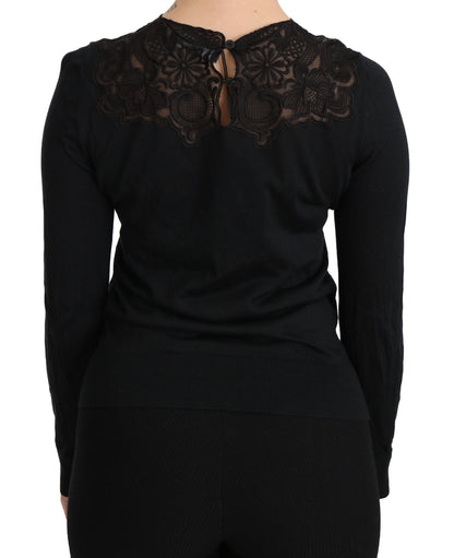 Dolce & Gabbana Schwarze Seidenbluse mit Rundhalsausschnitt und langen Ärmeln