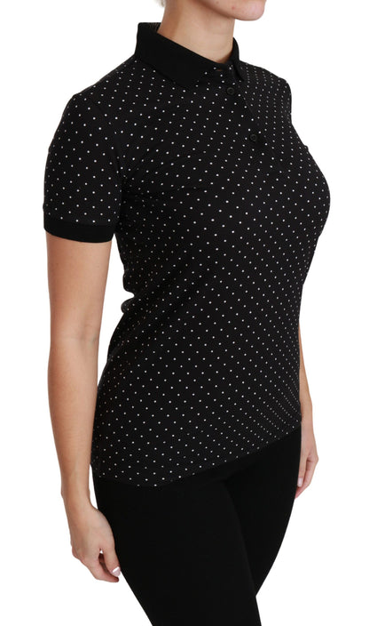 Dolce & Gabbana Schwarzes gepunktetes Polohemd mit Kragen Baumwolle Top