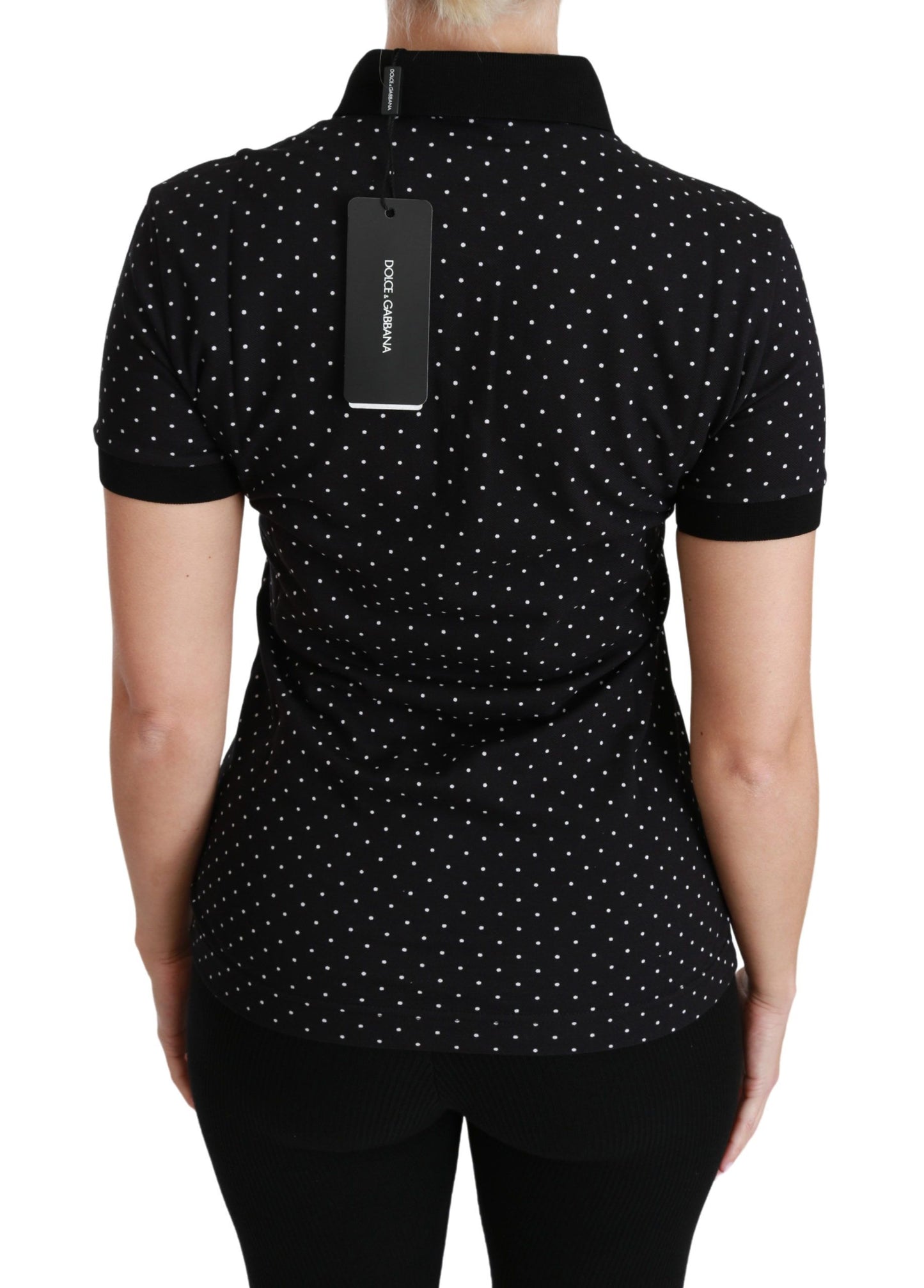 Dolce & Gabbana Schwarzes gepunktetes Polohemd mit Kragen Baumwolle Top