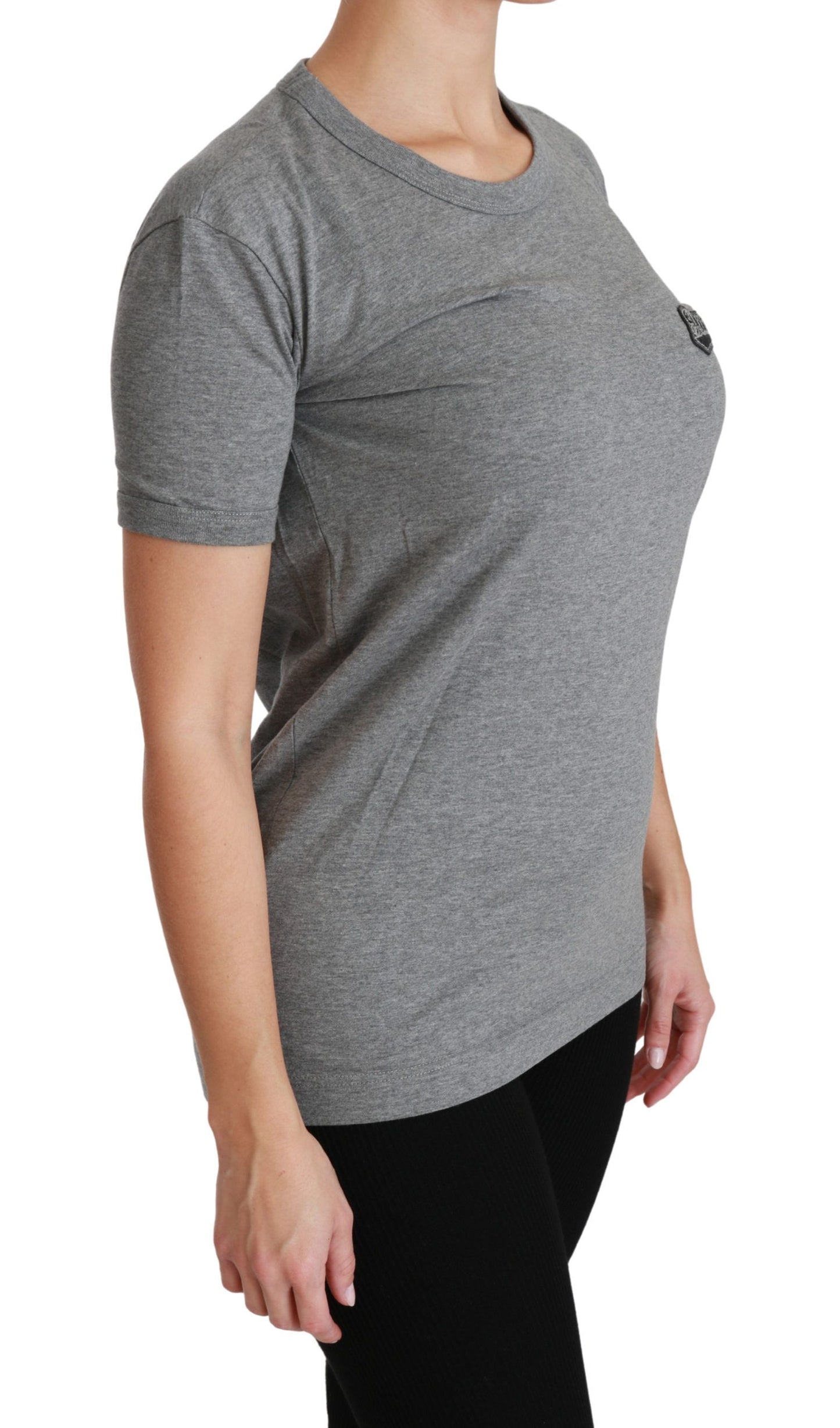 Dolce & Gabbana Graues Amore Patch Baumwoll-T-Shirt mit Rundhalsausschnitt