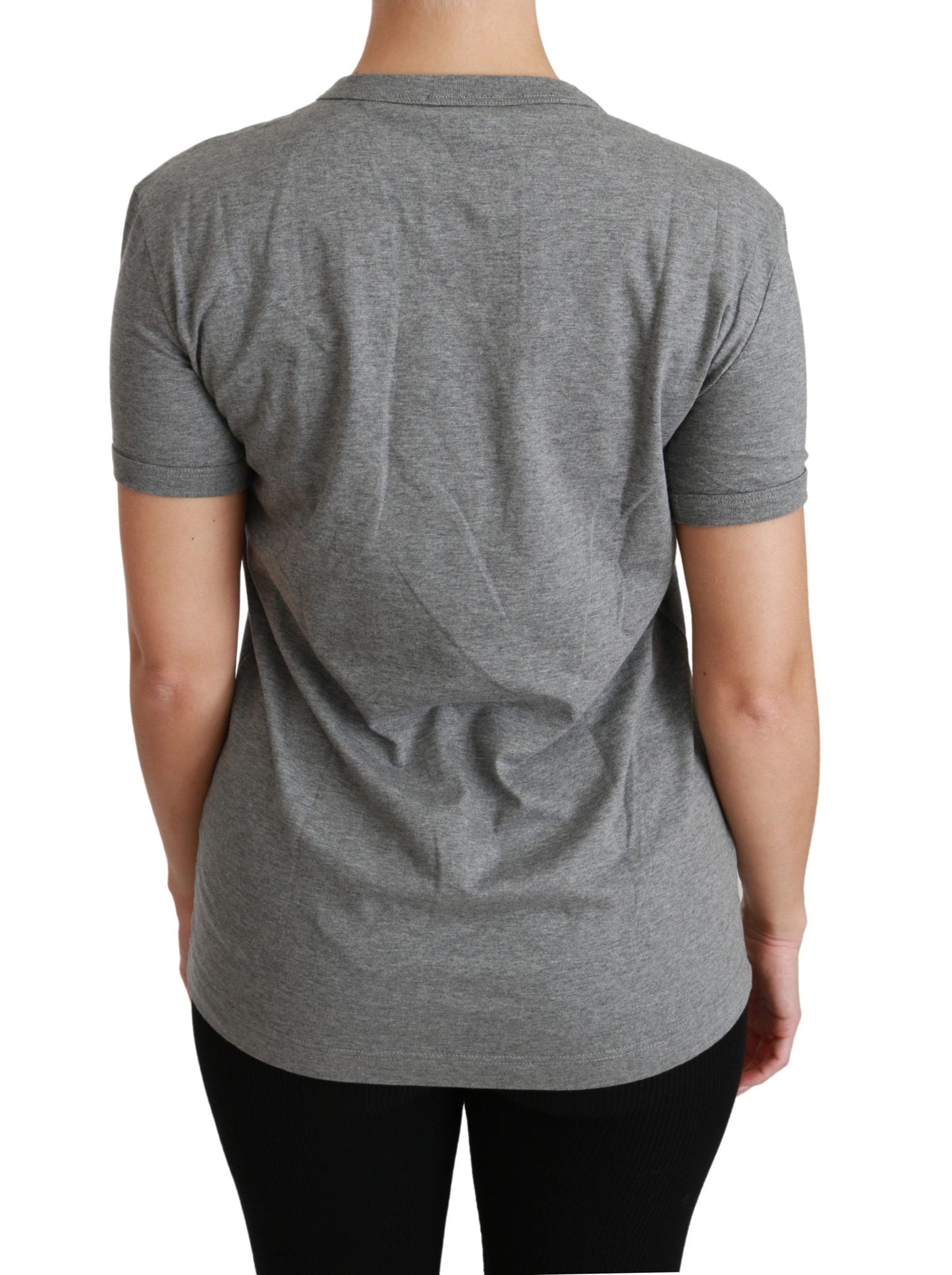 Dolce & Gabbana Graues Amore Patch Baumwoll-T-Shirt mit Rundhalsausschnitt
