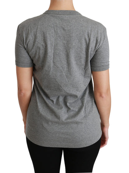 Dolce & Gabbana Graues Amore Patch Baumwoll-T-Shirt mit Rundhalsausschnitt