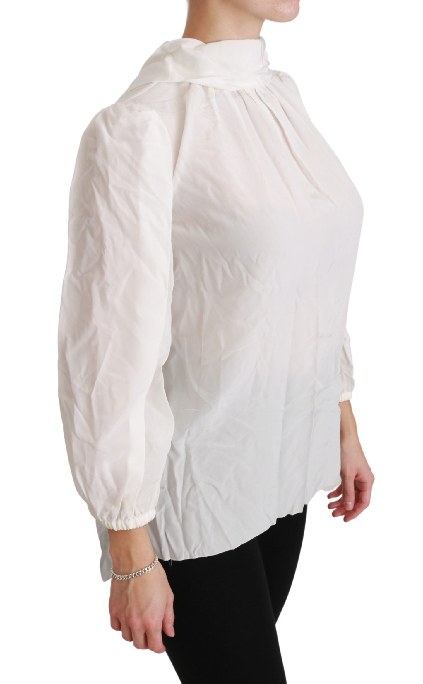 Dolce & Gabbana Weißer Rollkragen Bluse Shirt Seide Top