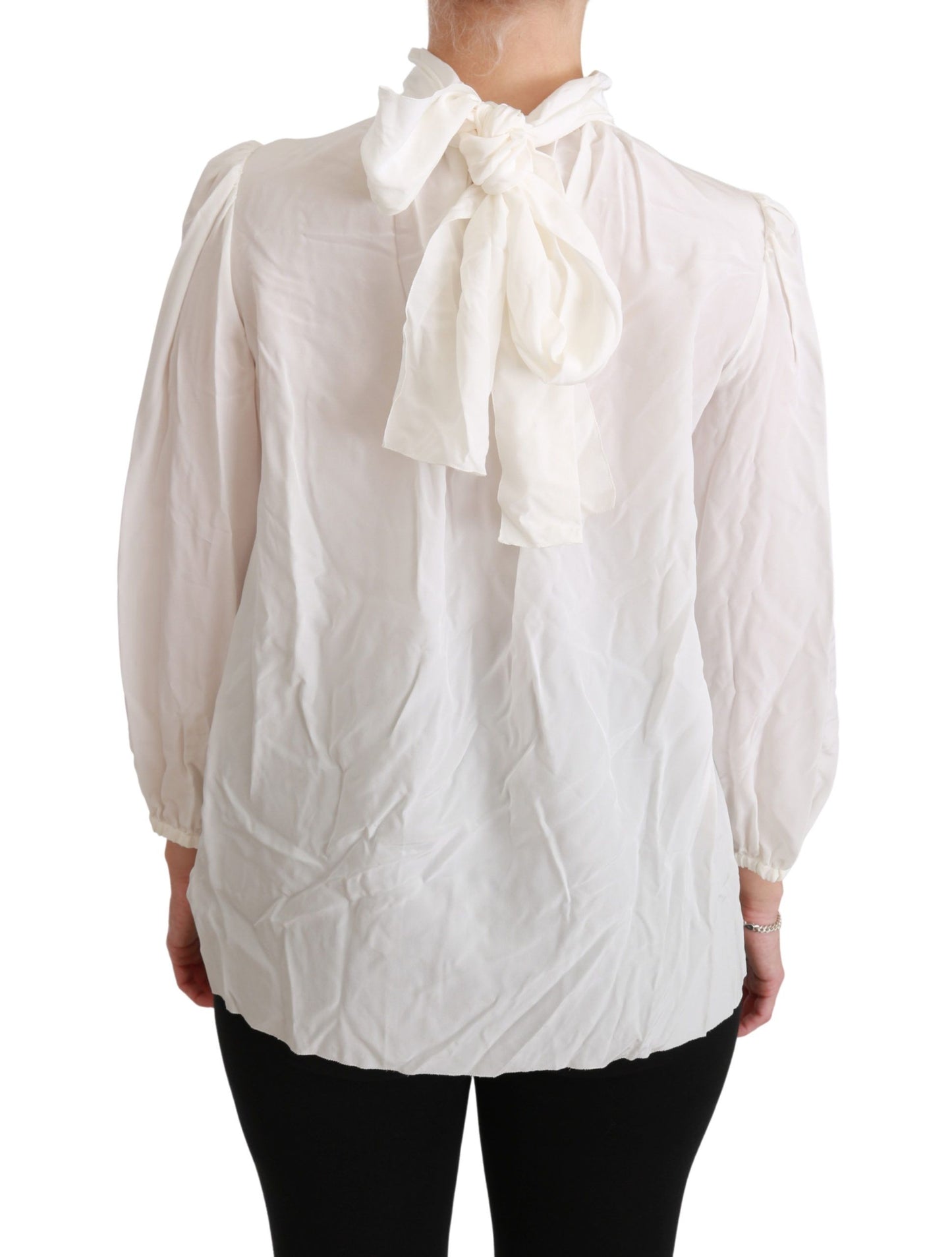 Dolce & Gabbana Weißer Rollkragen Bluse Shirt Seide Top
