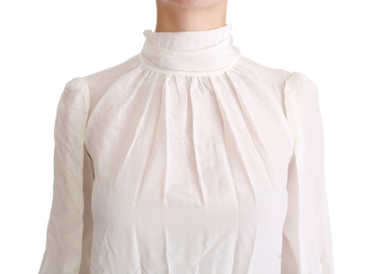 Dolce & Gabbana Weißer Rollkragen Bluse Shirt Seide Top