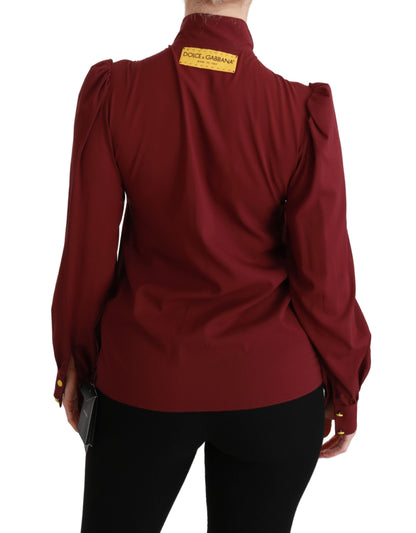Dolce & Gabbana Kastanienbraunes Langarmhemd Bluse Seidenoberteil