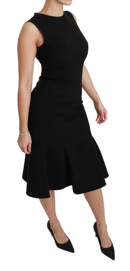 Dolce & Gabbana Schwarzes ausgestelltes Stretch-Scheidenkleid aus Wolle