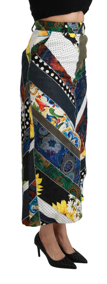 Dolce & Gabbana Multicolor Geometrischer Maxirock aus Seide mit hoher Taille