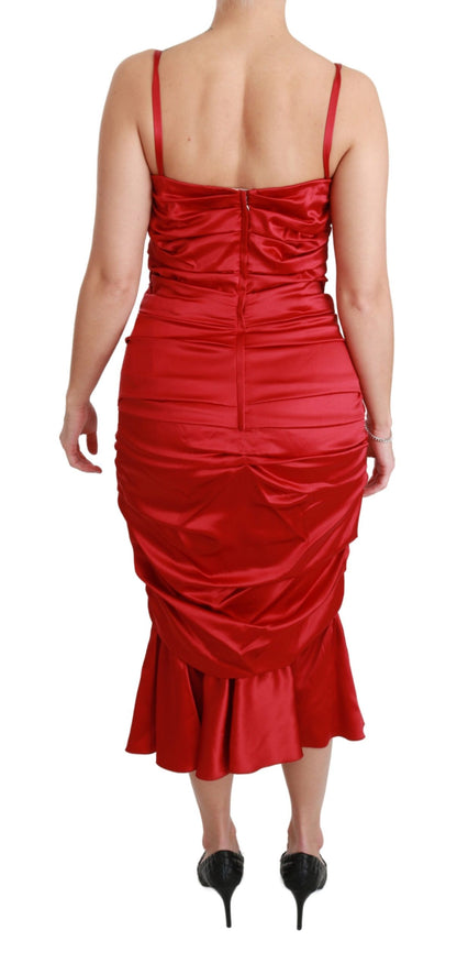 Dolce & Gabbana Rotes Seiden-Stretch-Bodycon-Kleid mit Meerjungfrau
