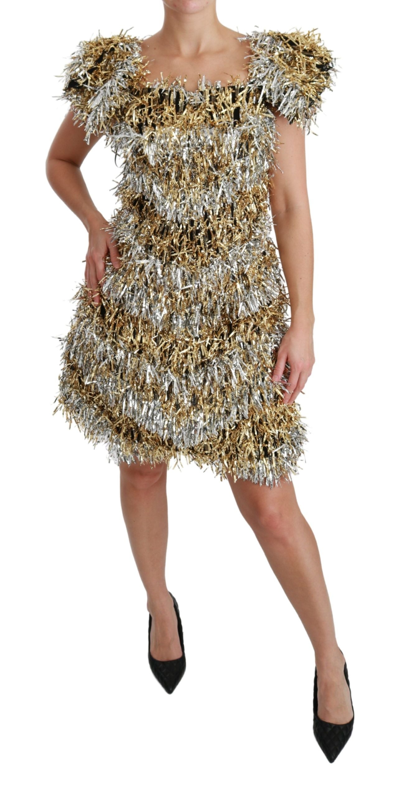 Dolce & Gabbana Silber-Gold Etuikleid Mini-Shift-Kleid