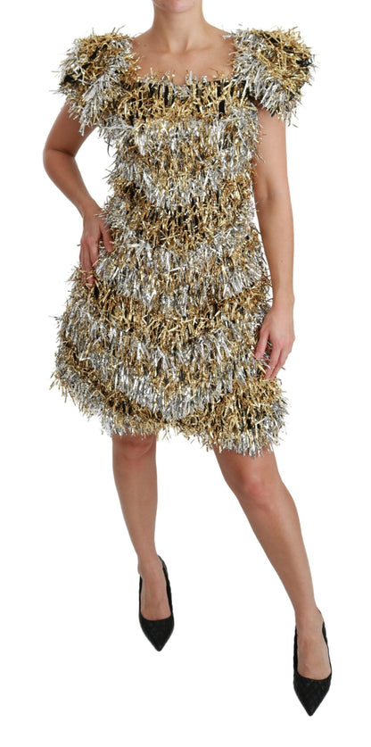 Dolce & Gabbana Silber-Gold Etuikleid Mini-Shift-Kleid