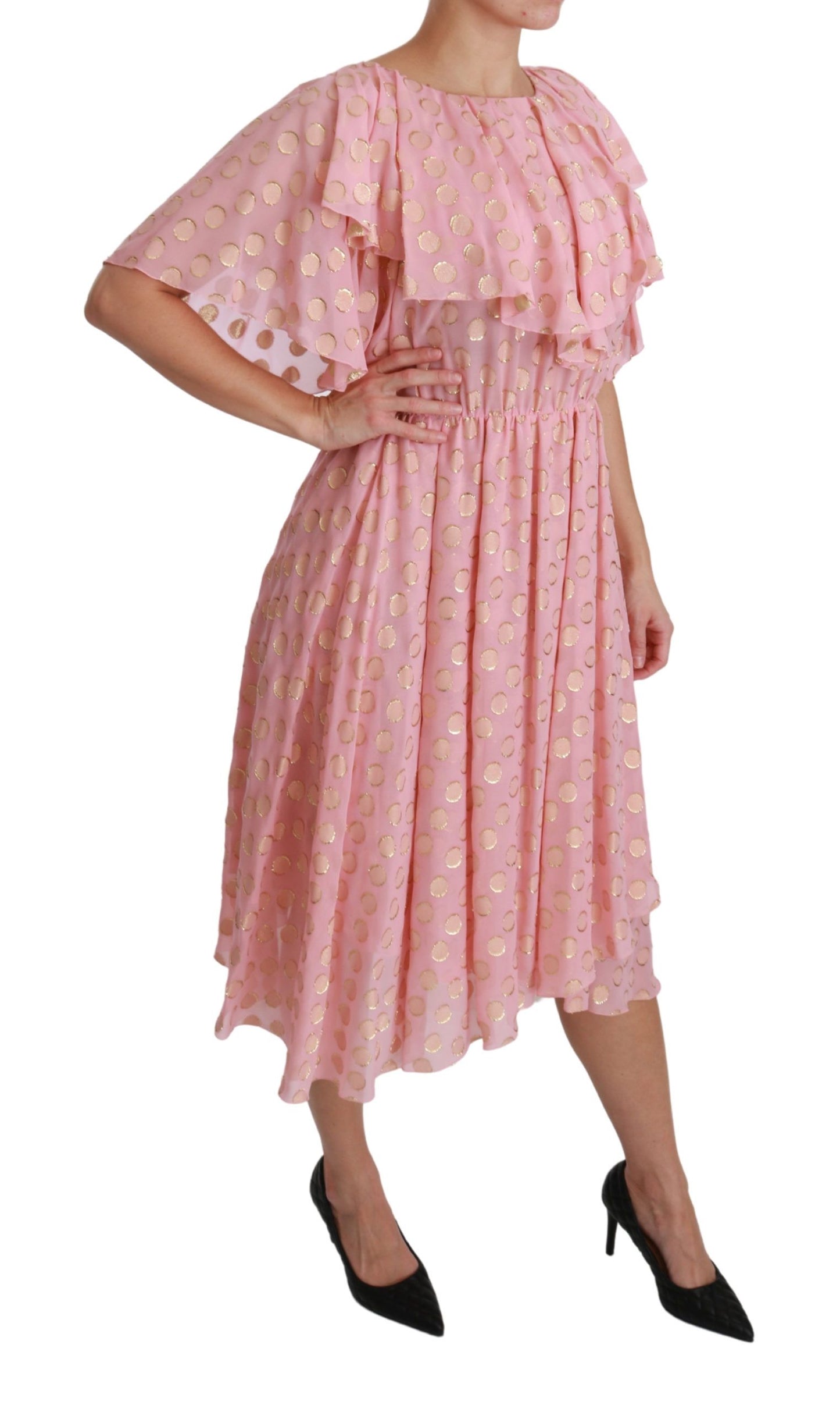 Dolce & Gabbana Rosa gepunktetes, plissiertes Midikleid in A-Linie aus Seide