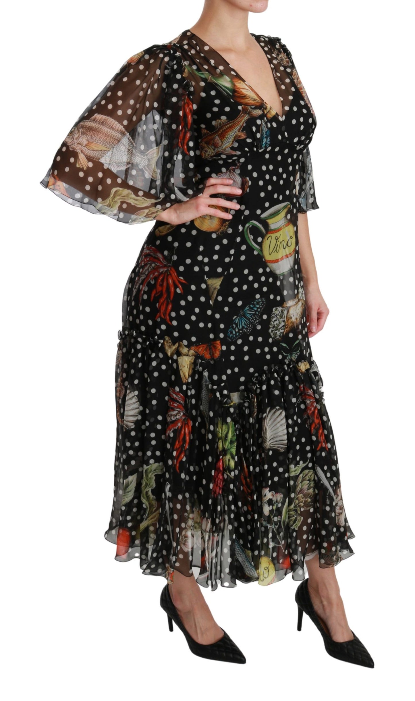 Dolce & Gabbana Black Sea Fish Sicily A-Linien-Shiftkleid