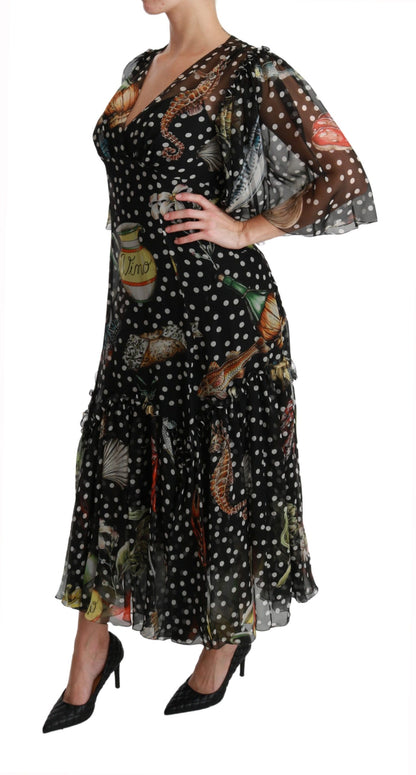 Dolce & Gabbana Black Sea Fish Sicily A-Linien-Shiftkleid
