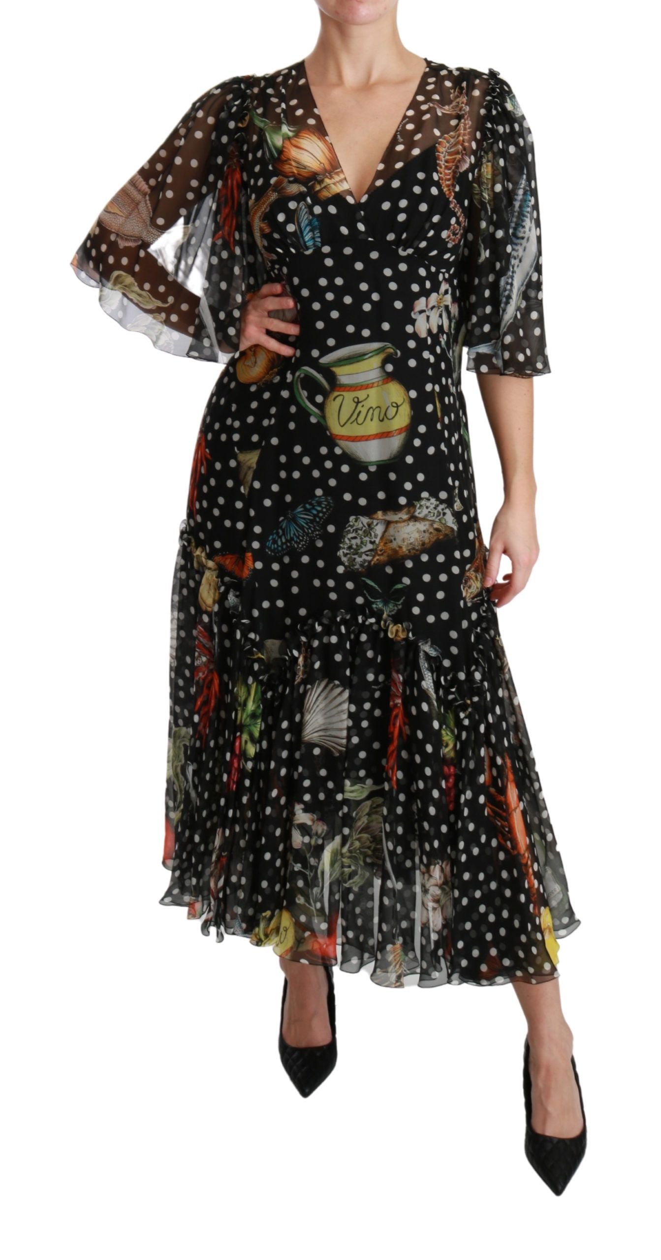 Dolce & Gabbana Black Sea Fish Sicily A-Linien-Shiftkleid