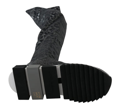 Dolce & Gabbana Grau Leopard High Top Sneakers Booties Schuhe