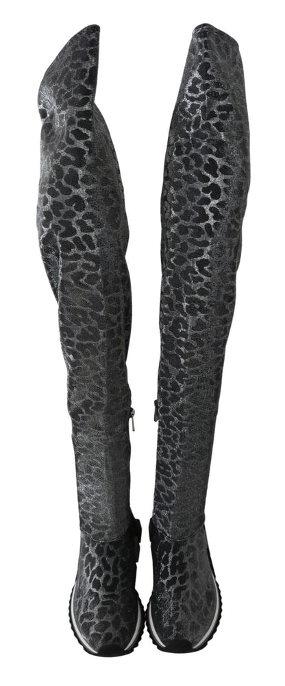 Dolce & Gabbana Grau Leopard High Top Sneakers Booties Schuhe