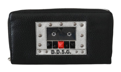 Dolce & Gabbana Schwarzer Herren-Reißverschluss Continental Geldbörse 100% Leder Brieftasche
