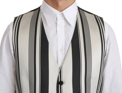 Dolce & Gabbana Weiß Schwarz Gestreift Weste Formelle Weste