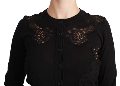 Dolce & Gabbana Schwarzer Kaschmir-Spitzen-Strickpulli
