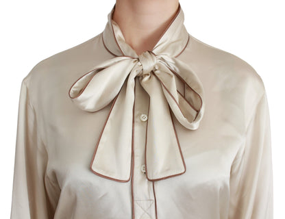 Dolce & Gabbana Beigefarbenes Ärmel-Top Queen Seiden-Satin-Bluse