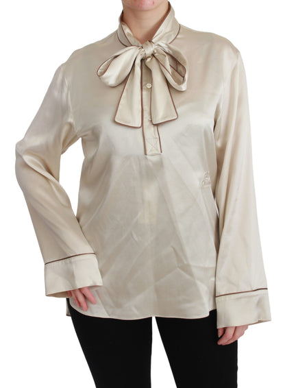 Dolce & Gabbana Beigefarbenes Ärmel-Top Queen Seiden-Satin-Bluse