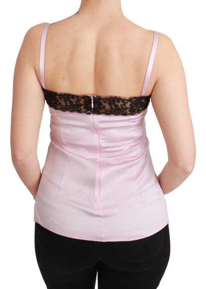Dolce & Gabbana Seide Schwarz Spitze Top Rosa Tank Bluse