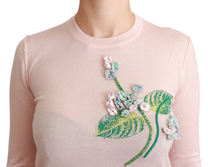 Dolce & Gabbana Rosa geblümter Seiden-Kaschmir-Pullover