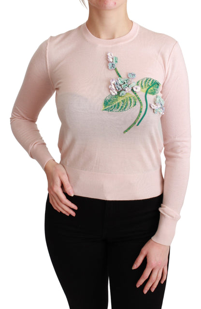 Dolce & Gabbana Rosa geblümter Seiden-Kaschmir-Pullover