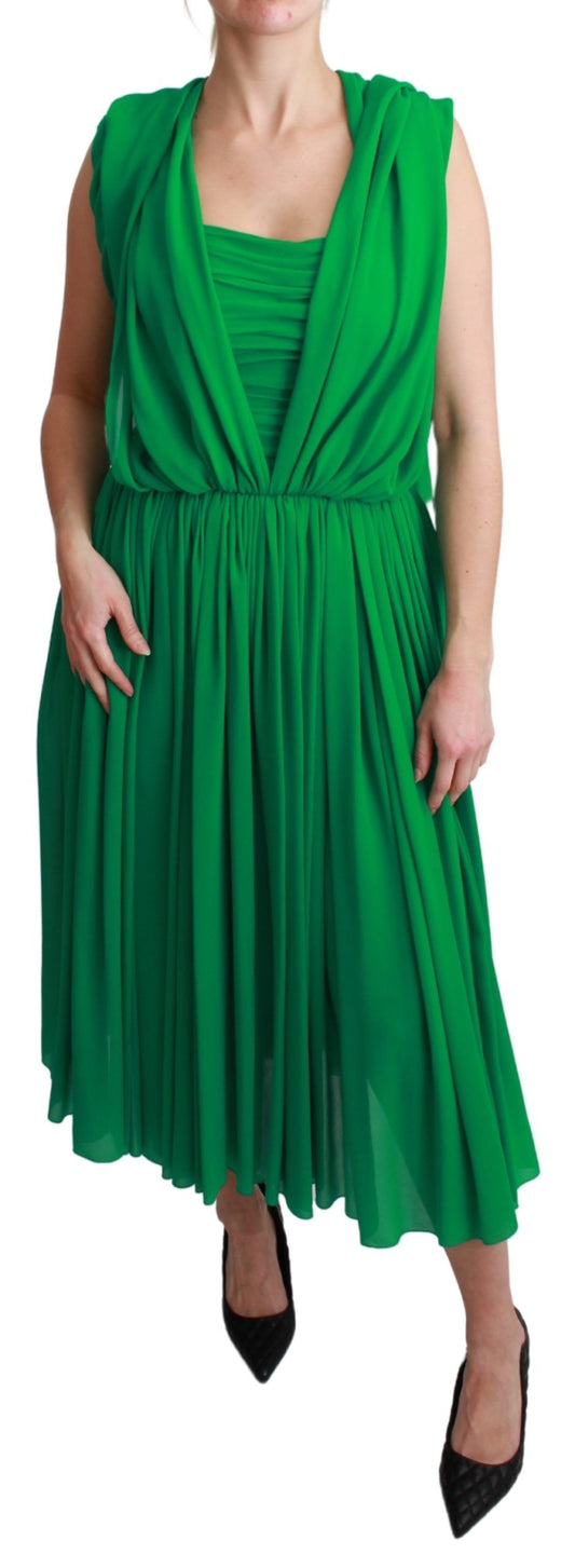 Dolce & Gabbana 100% Seide Grünes ärmelloses plissiertes Maxikleid