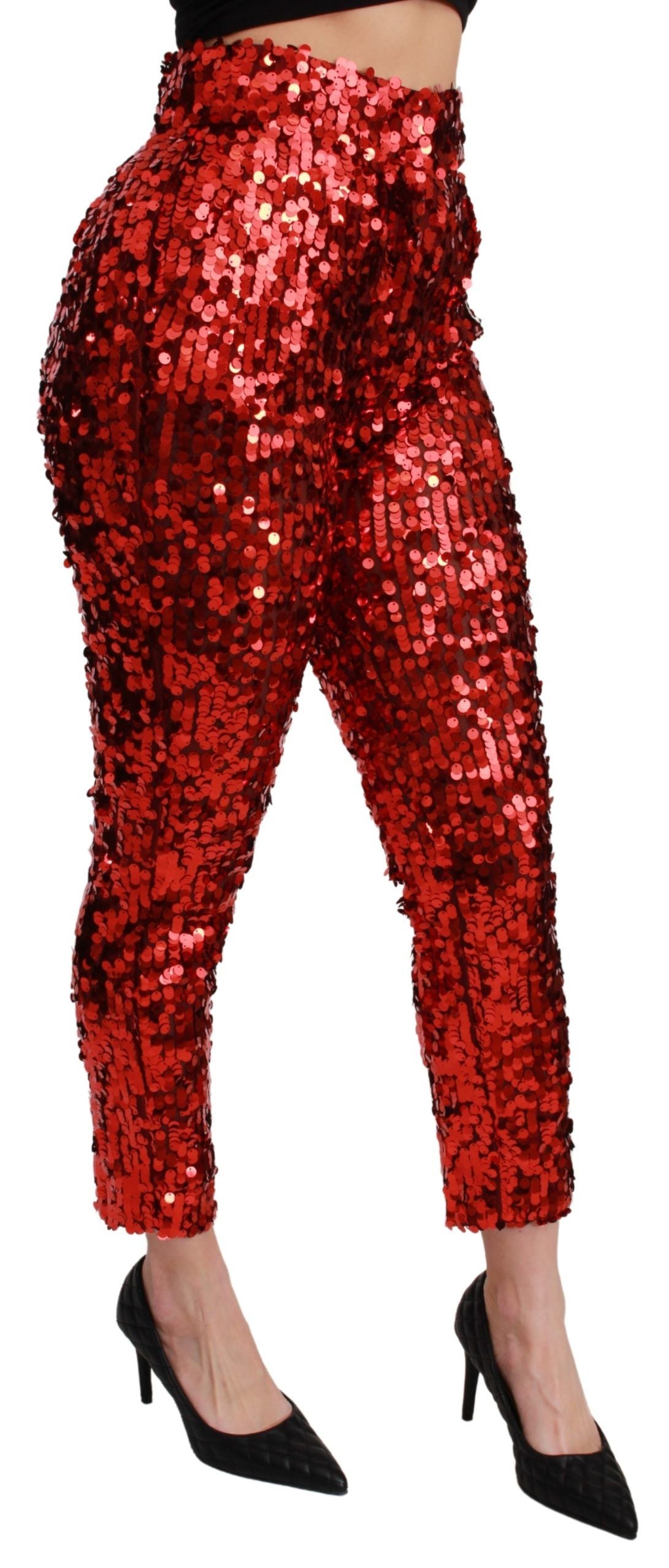 Dolce & Gabbana Rote, paillettenbesetzte Cropped Pants Hose