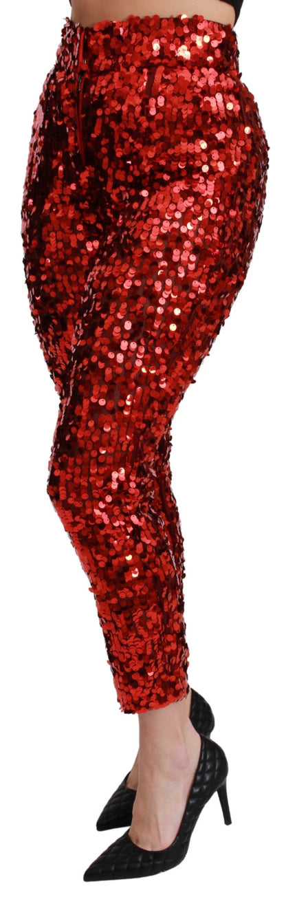 Dolce & Gabbana Rote, paillettenbesetzte Cropped Pants Hose