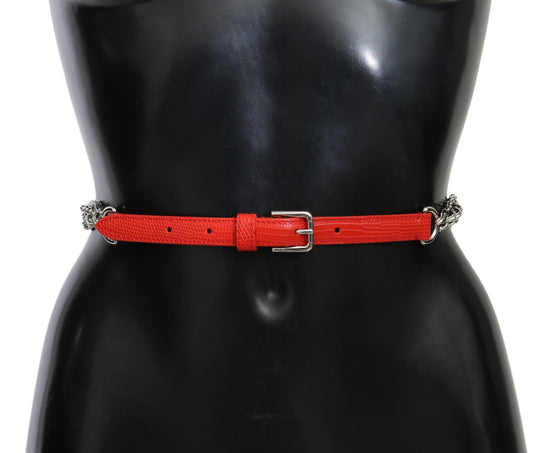 Dolce & Gabbana Roter Leder Rosen Floral Silberner Taillengürtel