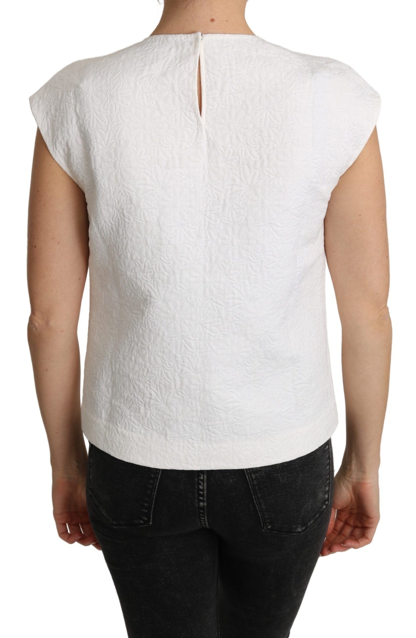 Dolce & Gabbana Weiße Brokatbluse mit Blumenmuster Baumwolltop