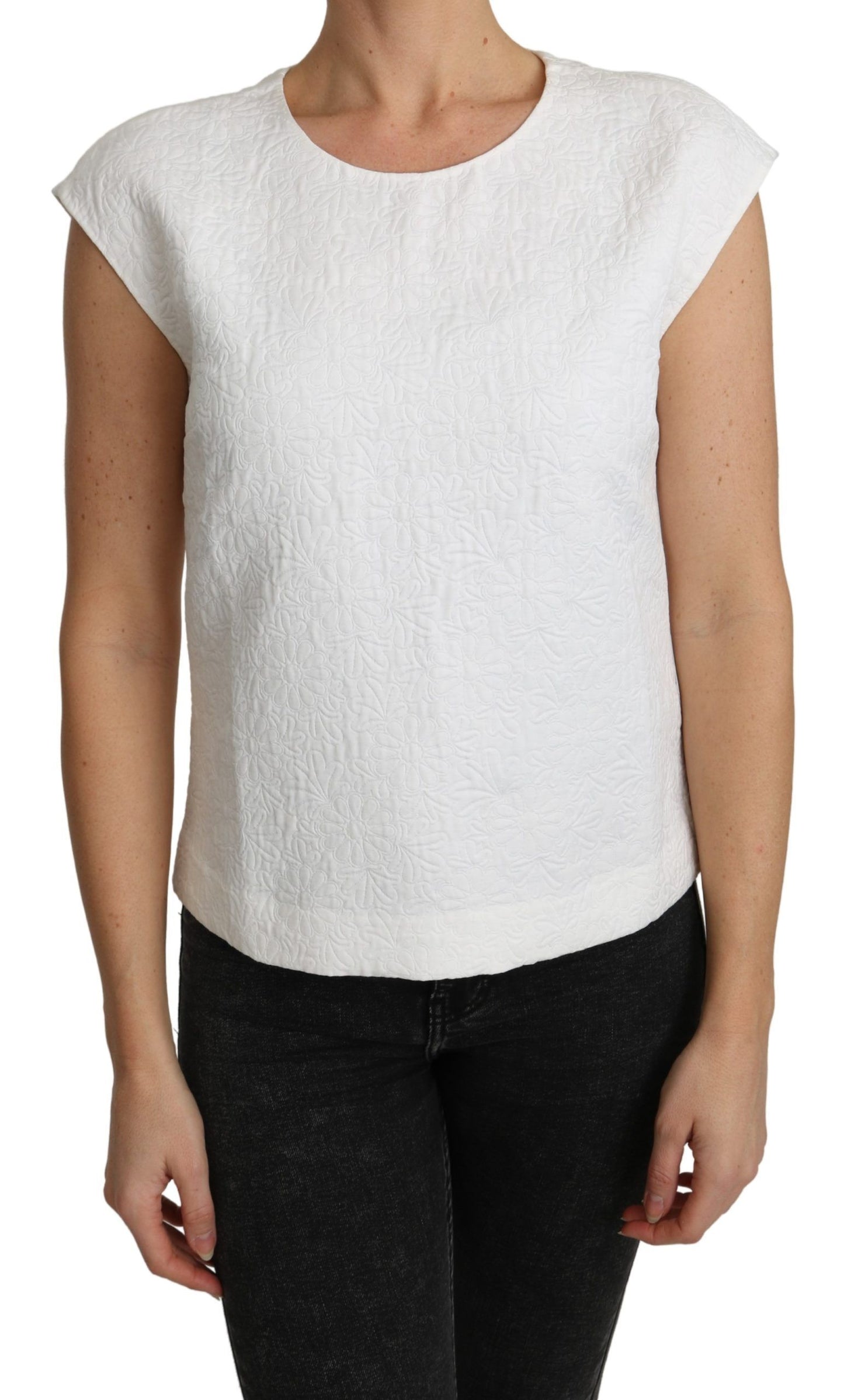 Dolce & Gabbana Weiße Brokatbluse mit Blumenmuster Baumwolltop