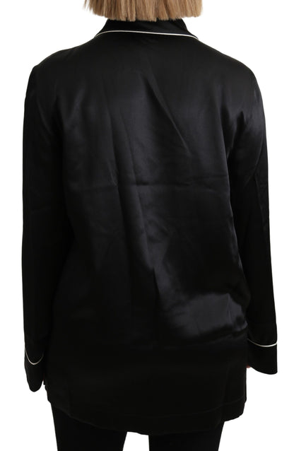 Dolce & Gabbana Schwarzes Hemd Seidenstretch-Top Bluse