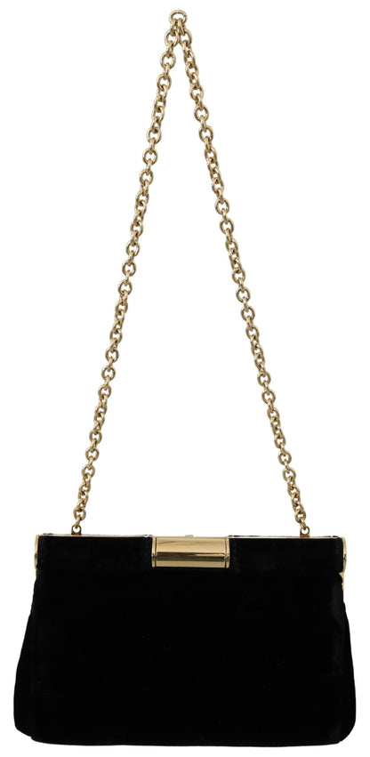 Dolce & Gabbana Schwarzer Samt Kristall Nieten Frauen Crossbody Sling Borse Tasche