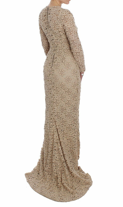 Dolce & Gabbana Beigefarbenes Maxikleid aus floraler Spitze