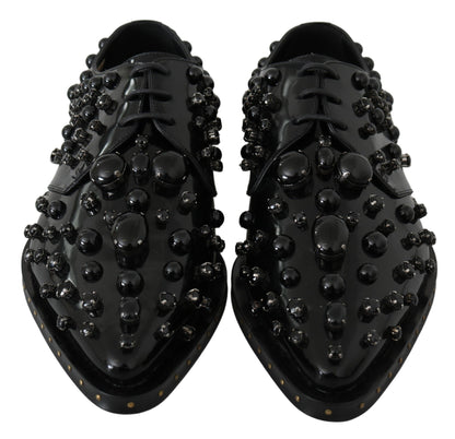 Dolce & Gabbana Schwarz Leder Kristalle Kleid Broque Schuhe