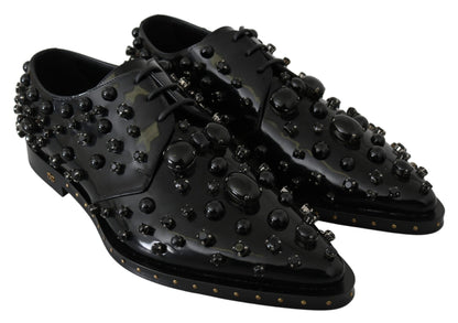 Dolce & Gabbana Schwarz Leder Kristalle Kleid Broque Schuhe