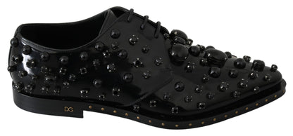 Dolce & Gabbana Schwarz Leder Kristalle Kleid Broque Schuhe