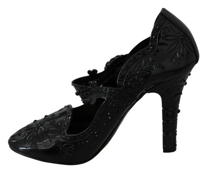 Dolce & Gabbana Schwarz Floral Kristall CINDERELLA Heels Schuhe