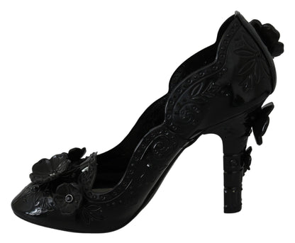 Dolce & Gabbana Schwarz Floral Kristall CINDERELLA Heels Schuhe