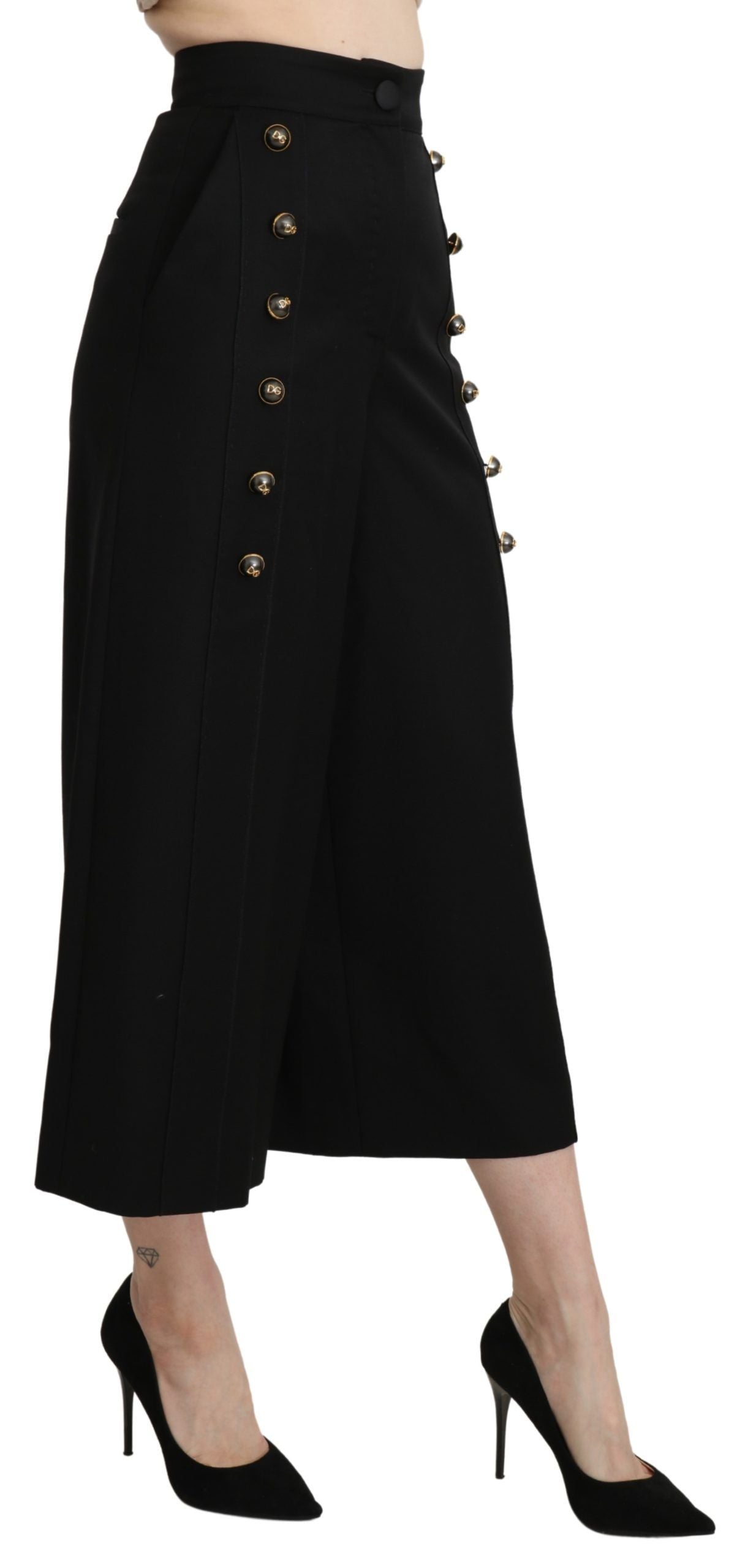 Dolce &amp; Gabbana Elegant virgin wool trousers with high waist and wide leg
