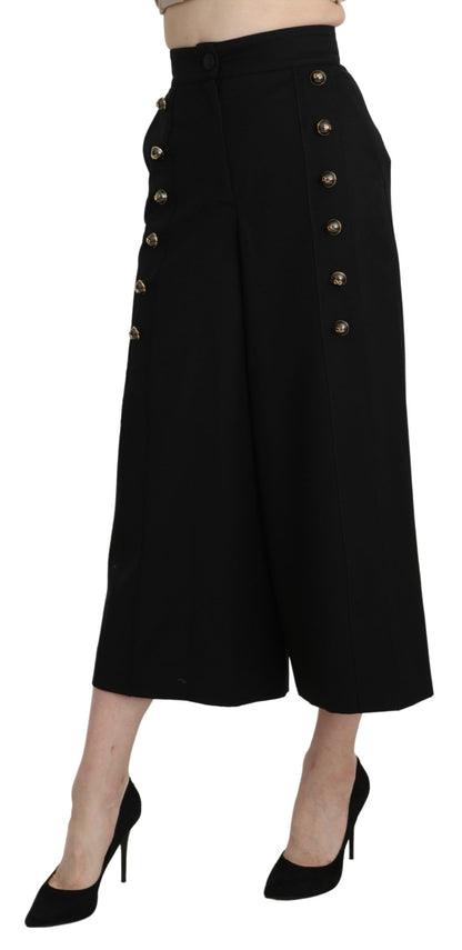 Dolce &amp; Gabbana Elegant virgin wool trousers with high waist and wide leg