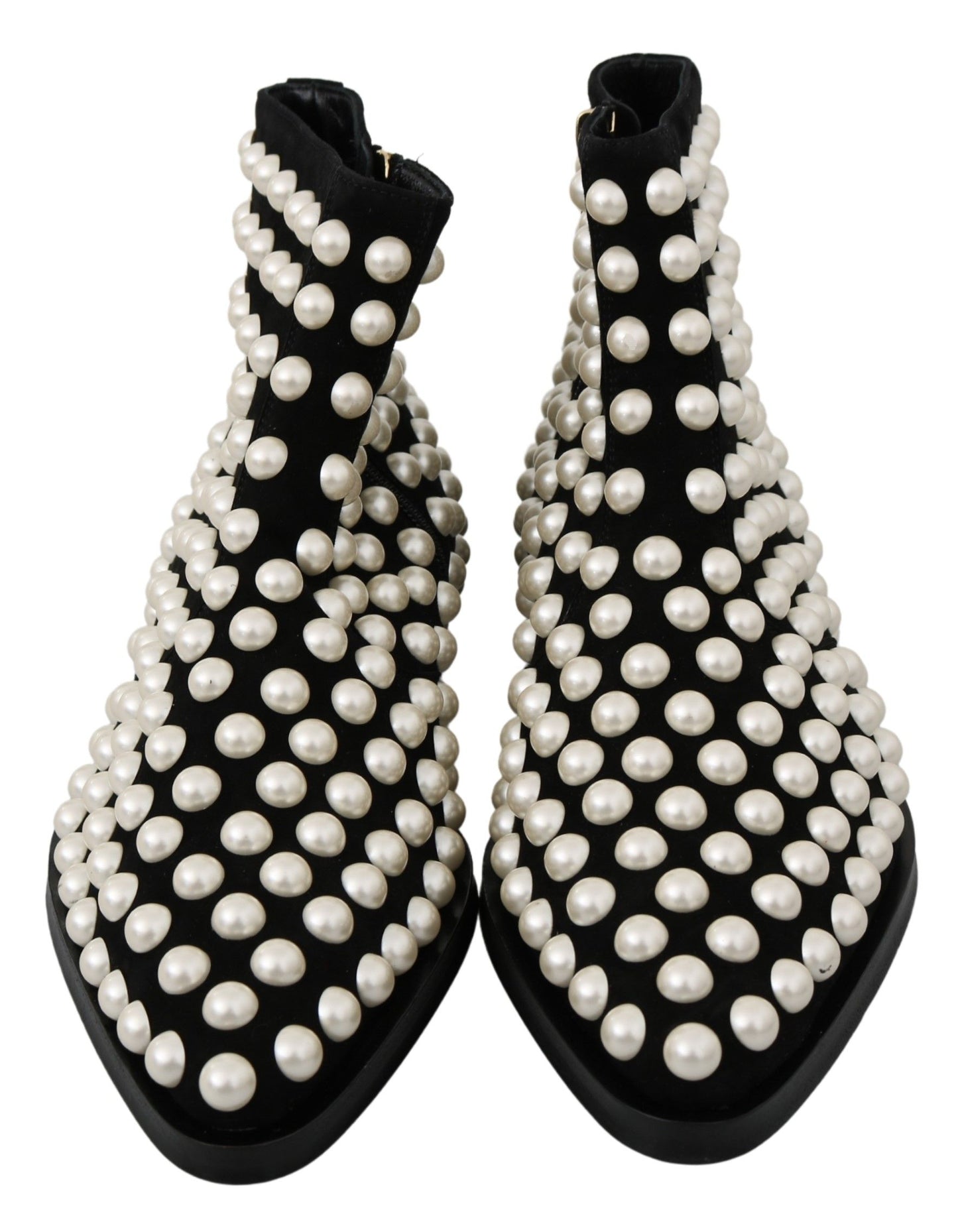 Dolce & Gabbana Schwarz Wildleder Perlen Nieten Stiefel Schuhe